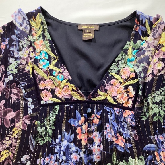 Vineet Bahl Anthropologie Floral Embroidered Boho Blouse Bell Sleeves Size S - Picture 6 of 13